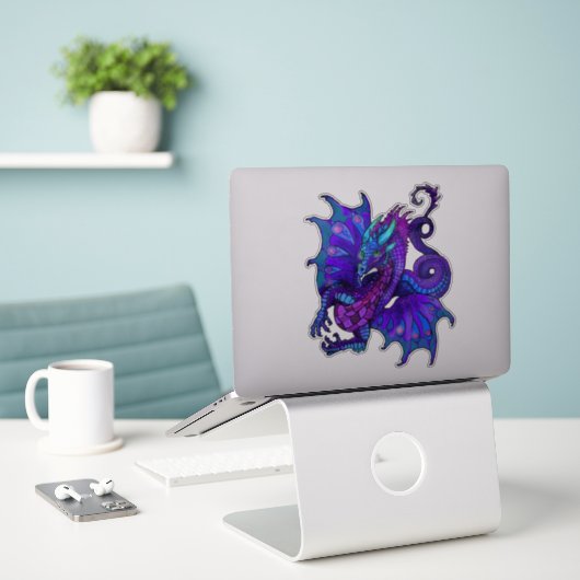 Dragon Art Nouveau Style Blau und Lila Aufkleber (Laptop auf Schreibtisch)