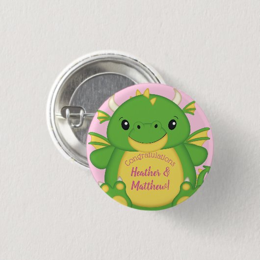 Dragon Baby Dusche Pink Button (Vorne & Hinten)