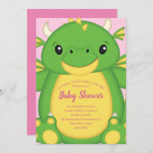 Dragon Baby Dusche Pink Einladung (Vorne/Hinten)