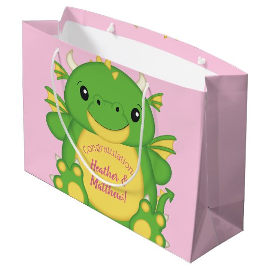 Dragon Baby Dusche Pink Große Geschenktüte (Rückseite Schrägansicht)