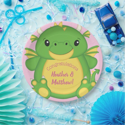 Dragon Baby Dusche Pink Pappteller (Party)