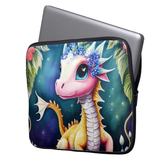 Dragon Baby Floral Space Artwork Laptopschutzhülle (Vorderseite Links)