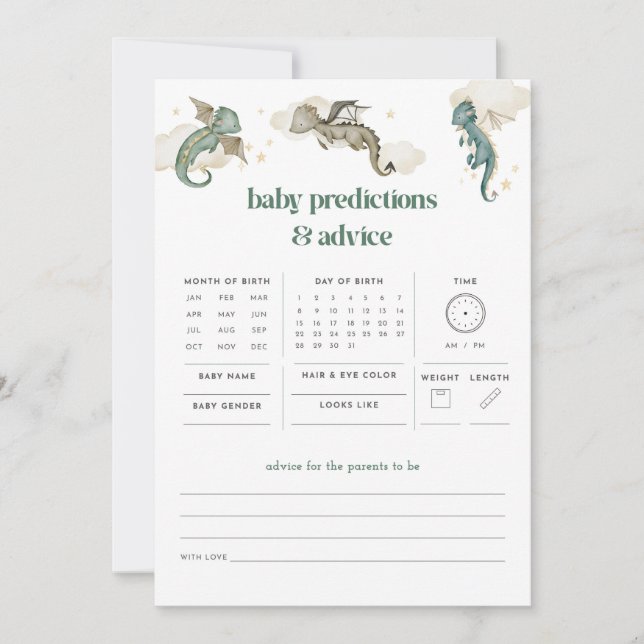 Dragon Baby Predictions & Advice Baby Shower Game (Vorderseite)