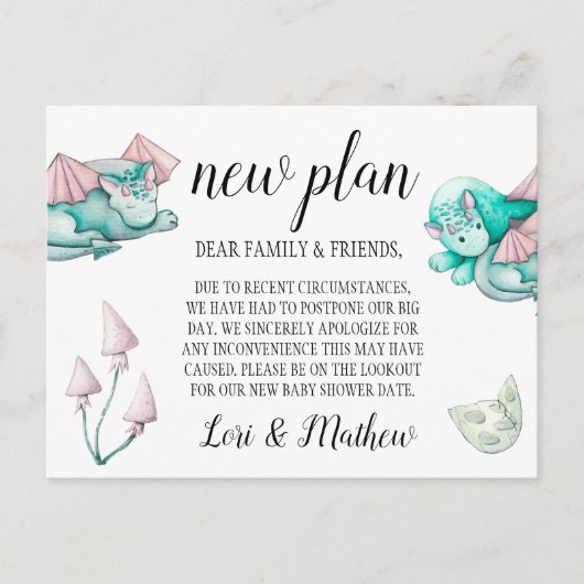 Dragon Baby Shower - Ankündigung zur Änderung der  Postkarte (Vorderseite)