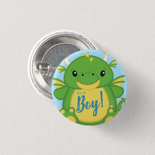 Dragon Baby Shower Blue Button (Vorne & Hinten)