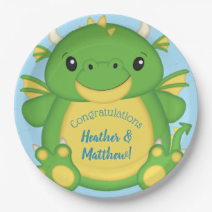 Dragon Baby Shower Blue Pappteller