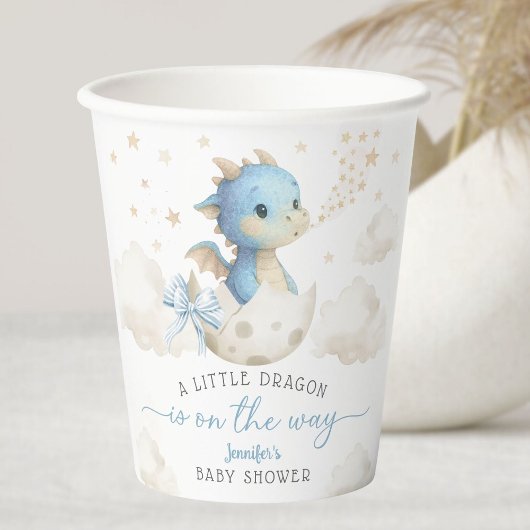 Dragon Baby Shower Boy Blue Cute Paper Cups Pappbecher