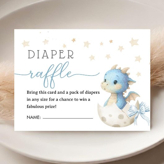 Dragon Baby Shower Boy Blue Diaper Raffle  Begleitkarte