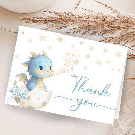 Dragon Baby Shower Boy Blue Folded Thank You Card Dankeskarte
