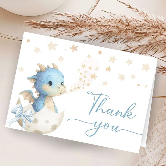 Dragon Baby Shower Boy Blue Folded Thank You Card Dankeskarte
