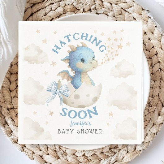 Dragon Baby Shower Boy Blue Hatching Soon Paper Serviette