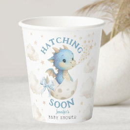 Dragon Baby Shower Boy Blue Hatching Soon Pappbecher