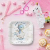 Dragon Baby Shower Boy Blue Hatching Soon Pappteller (Party)
