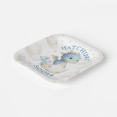 Dragon Baby Shower Boy Blue Hatching Soon Pappteller (Gewinkelt)