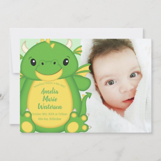 Dragon Baby Shower Green Einladung (Vorderseite)