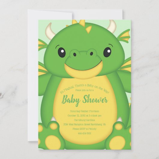 Dragon Baby Shower Green Einladung (Vorderseite)