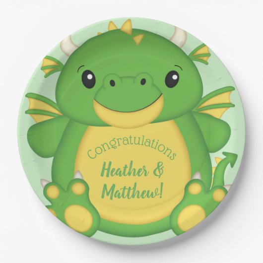 Dragon Baby Shower Green Pappteller (Vorderseite)