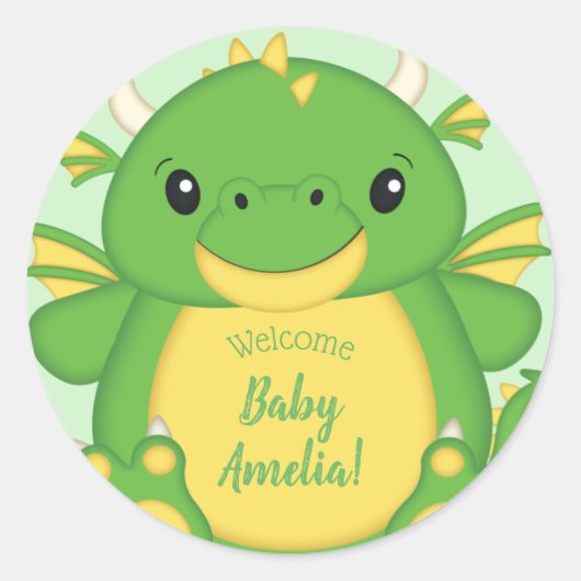 Dragon Baby Shower Green Runder Aufkleber (Vorderseite)