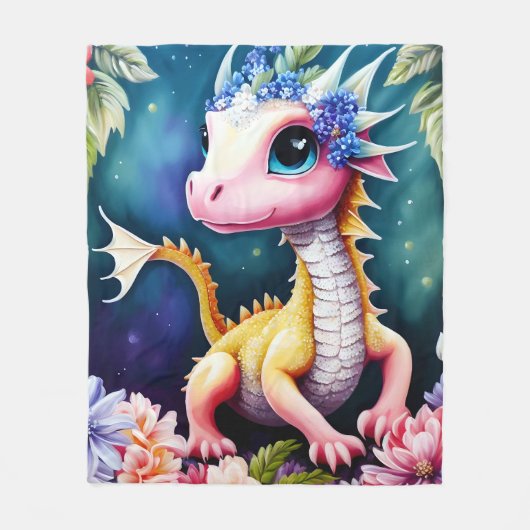 Dragon Baby Space Blume Portrait Fleecedecke (Vorderseite)