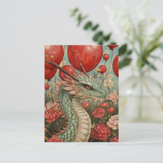 Dragon Balloon Valentine's Day Postkarte (Stehend Vorderseite)
