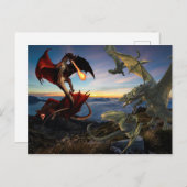 Dragon Battle Red Vs Green Fight Fantasy Postkarte (Vorne/Hinten)