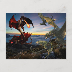 Dragon Battle Red Vs Green Fight Fantasy Postkarte