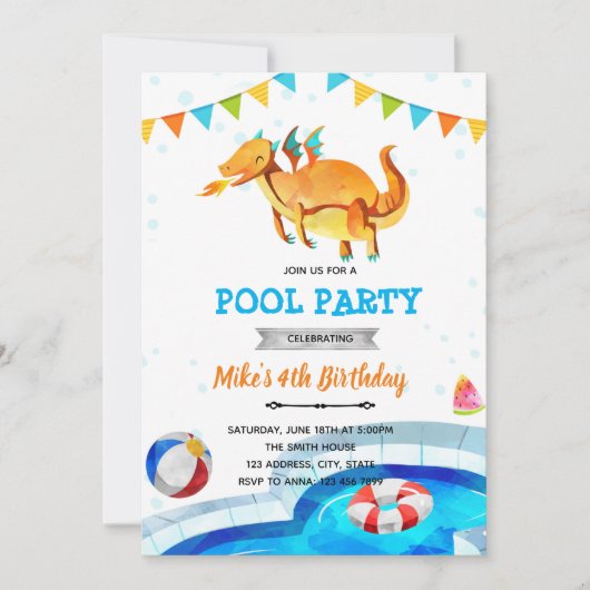 Dragon Beach Pool - Einladung zum Geburtstag (Vorderseite)