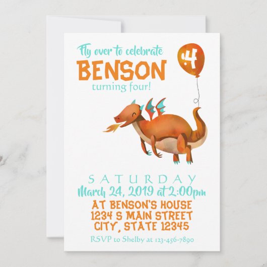 Dragon Birthday Einladung (Vorderseite)