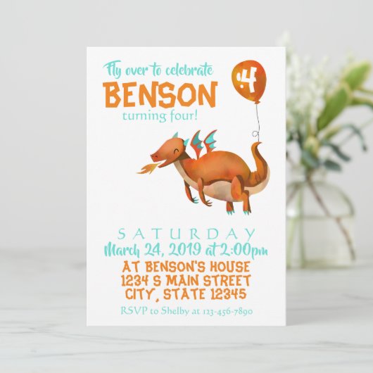 Dragon Birthday Einladung (Stehend Vorderseite)