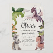 Dragon Birthday Einladung ・ Dragons Watercolor (Vorne/Hinten)