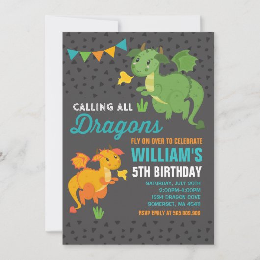 Dragon Birthday Einladung Ritter & Dragons Party (Vorderseite)