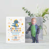 Dragon Birthday Party Blue Fire Dragons Boys Foto Einladung (Stehend Vorderseite)