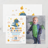 Dragon Birthday Party Blue Fire Dragons Boys Foto Einladung (Vorne/Hinten)