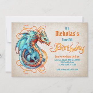 Dragon Birthday Party Einladung