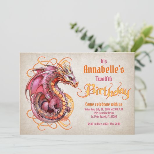 Dragon Birthday Party Einladung (Stehend Vorderseite)