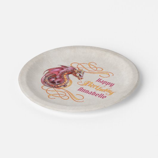 Dragon Birthday Party Pappteller (Schrägansicht)