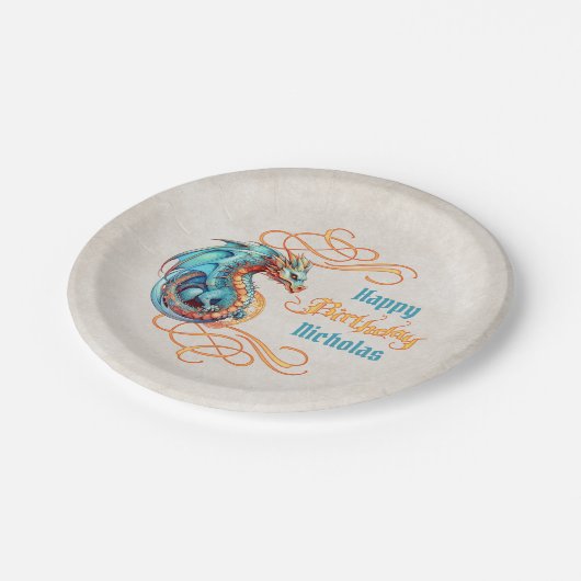 Dragon Birthday Party Pappteller (Schrägansicht)