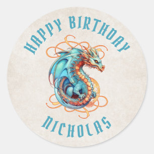 Dragon Birthday Party Runder Aufkleber