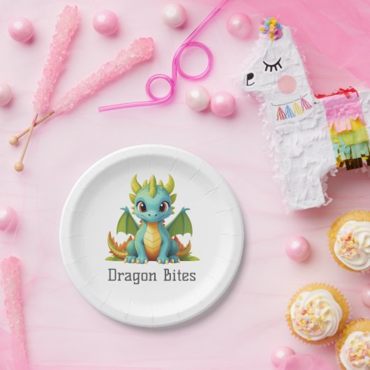 Dragon bites Green Blue Baby Dragon Paper Plate Pappteller (Party)