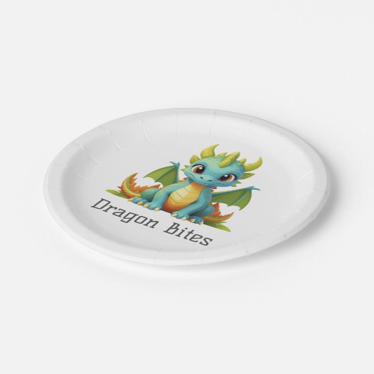 Dragon bites Green Blue Baby Dragon Paper Plate Pappteller (Schrägansicht)
