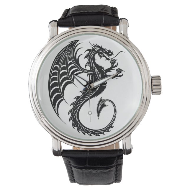 Dragon Black Shape Tattoo Style Armbanduhr (Vorderseite)