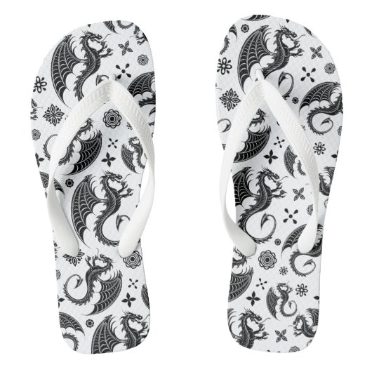 Dragon Black Shape Tattoo Style Badesandalen (Fußbett)