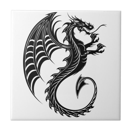Dragon Black Shape Tattoo Style Fliese (Vorderseite)