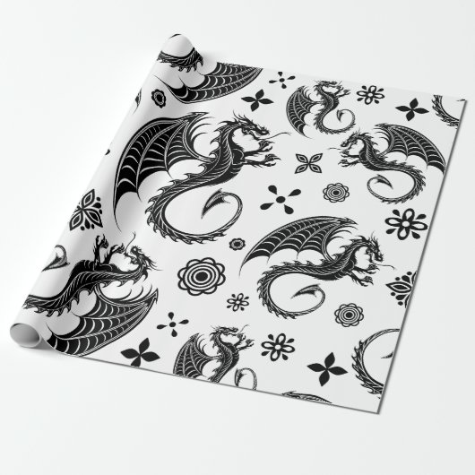 Dragon Black Shape Tattoo Style Geschenkpapier (Ungerollt)