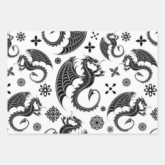 Dragon Black Shape Tattoo Style Geschenkpapier Set (Vorderseite)