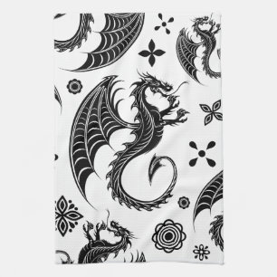 Dragon Black Shape Tattoo Style Geschirrtuch