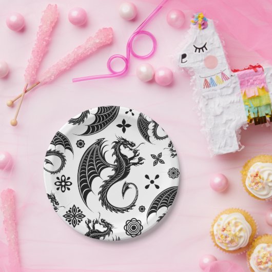 Dragon Black Shape Tattoo Style Pappteller (Party)