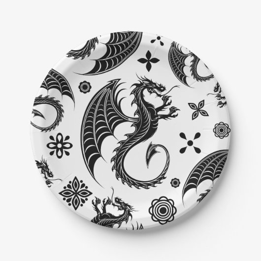 Dragon Black Shape Tattoo Style Pappteller (Vorderseite)