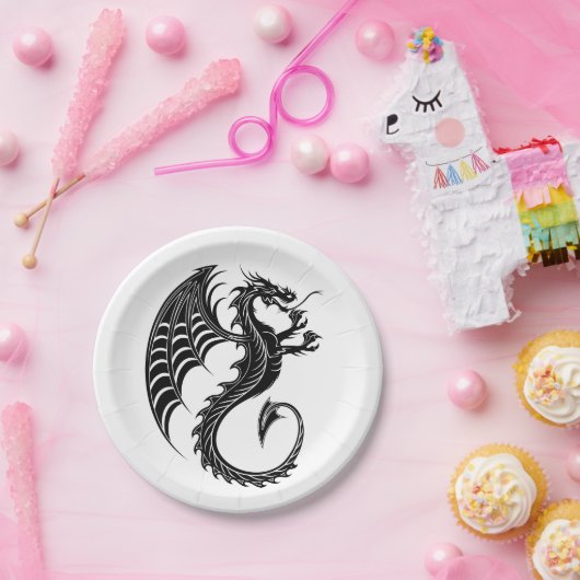 Dragon Black Shape Tattoo Style Pappteller (Party)