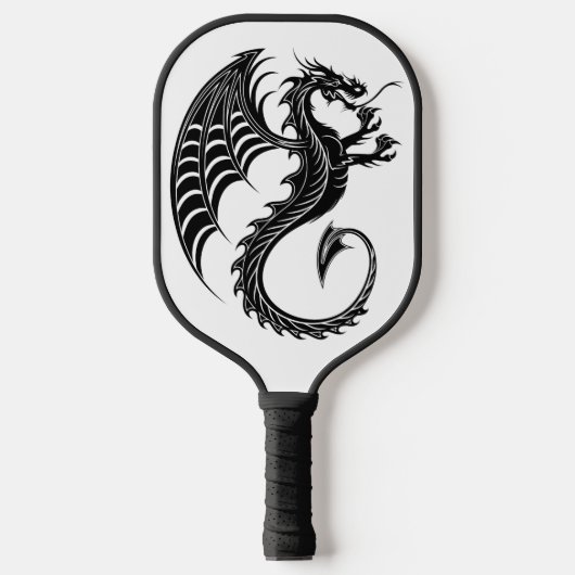 Dragon Black Shape Tattoo Style Pickleball Schläger (Vorderseite)